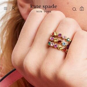 Kate Spade On The Dot Ring Trio - Set of 3 Stackable, Multi Colored Gems